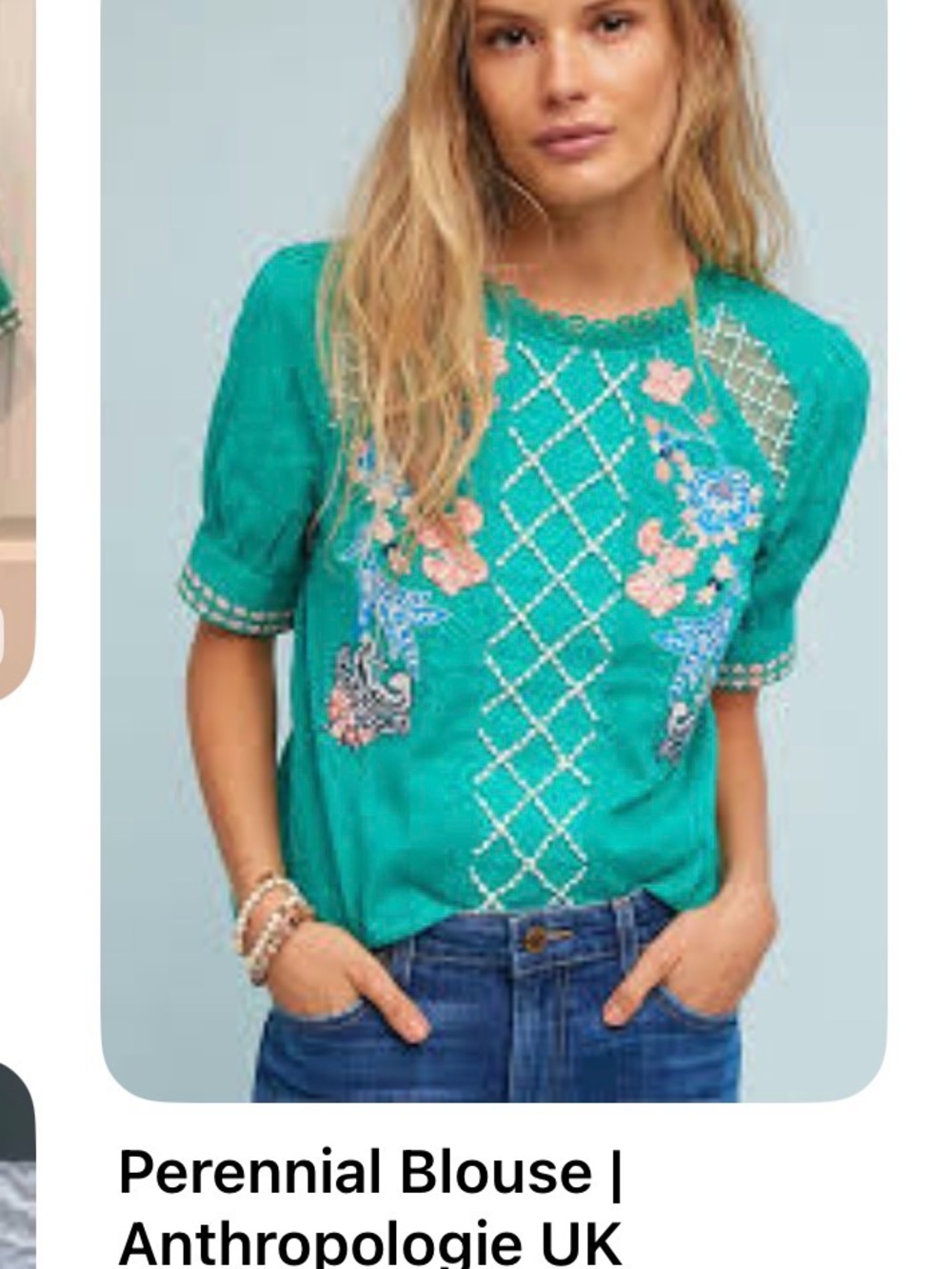 Anthropologie Green Embroidered Floral Tunic